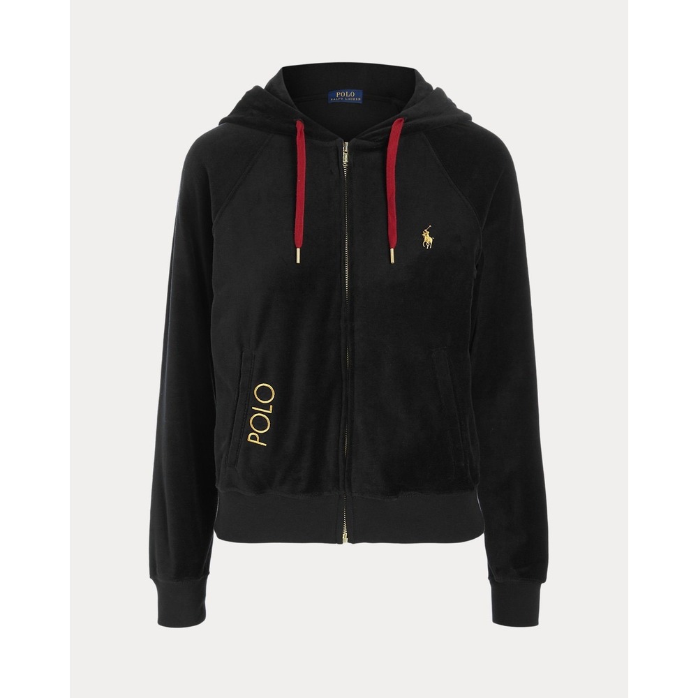 Polo Ralph Lauren Womens Black Velour Full Zip Hoodie Gold Pony Logo Size Small - Picture 8 of 8